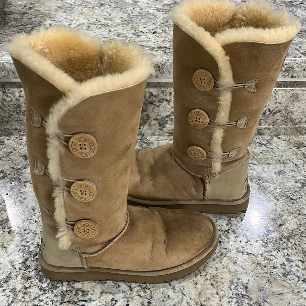UGG Bailey Suede Button Triplet II Water-Repellent Cold Weather Tall Boots